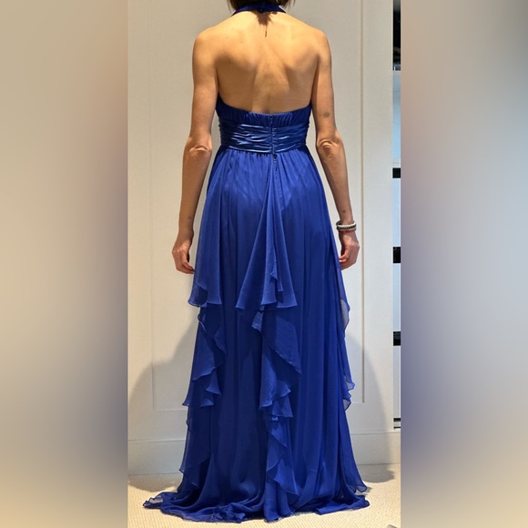 Deep V- Neck Halter Chiffon Dress with Pleats - Picture 5 of 5